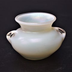 L C Tiffany Opal Miniature Handled Favrile Glass Vase -signed c1910