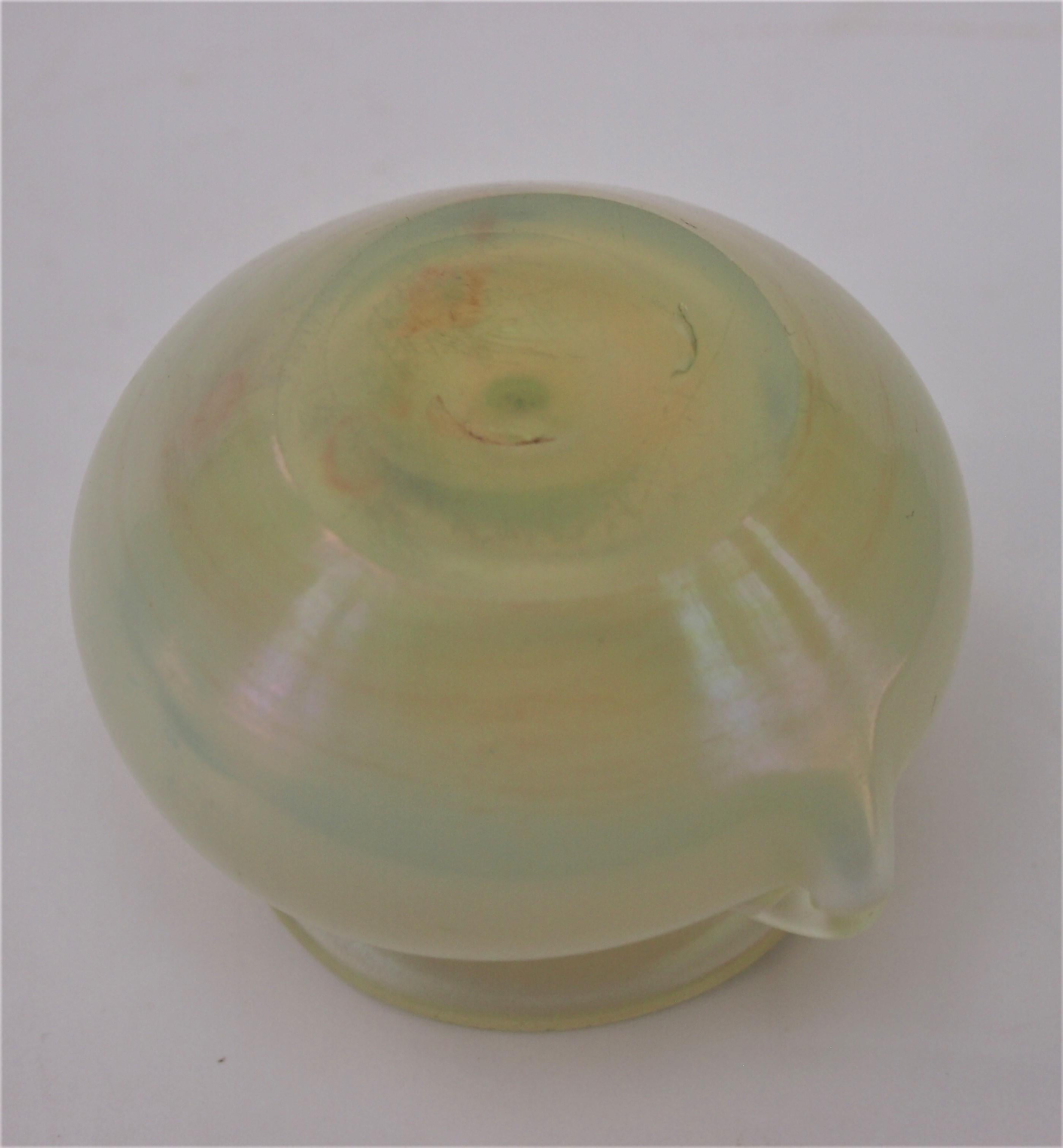 Art Glass L C Tiffany Opal Miniature Handled Favrile Glass Vase -signed c1910