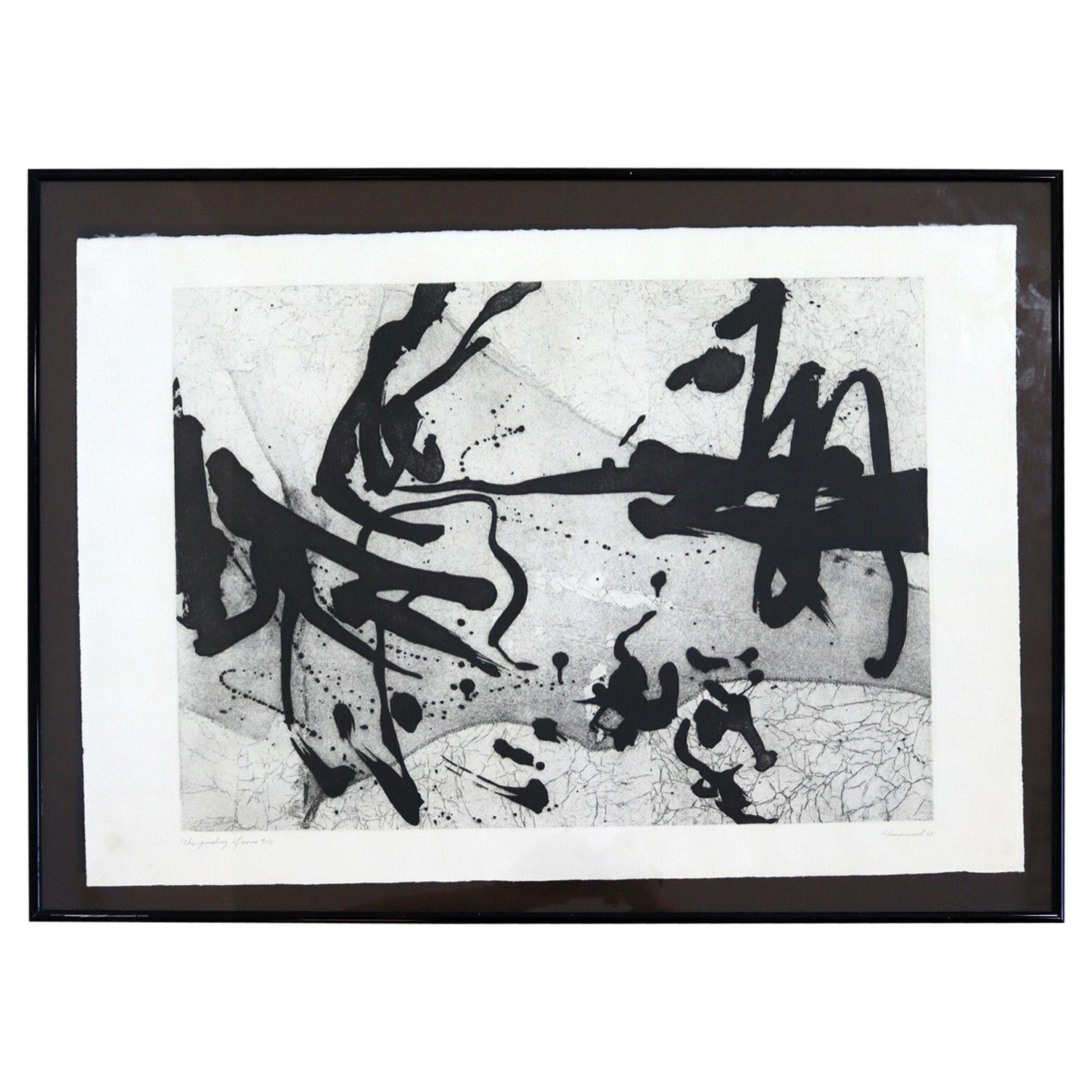 L Campernol The Grinding Cans Black & White Modern Serigraph For Sale