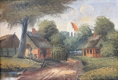 L. Carlsen Danish Village Landscape Oil on Canvas, circa 1940s