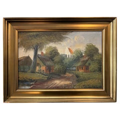 L. Carlsen Danish Village Landscape Oil on Canvas, circa 1940s