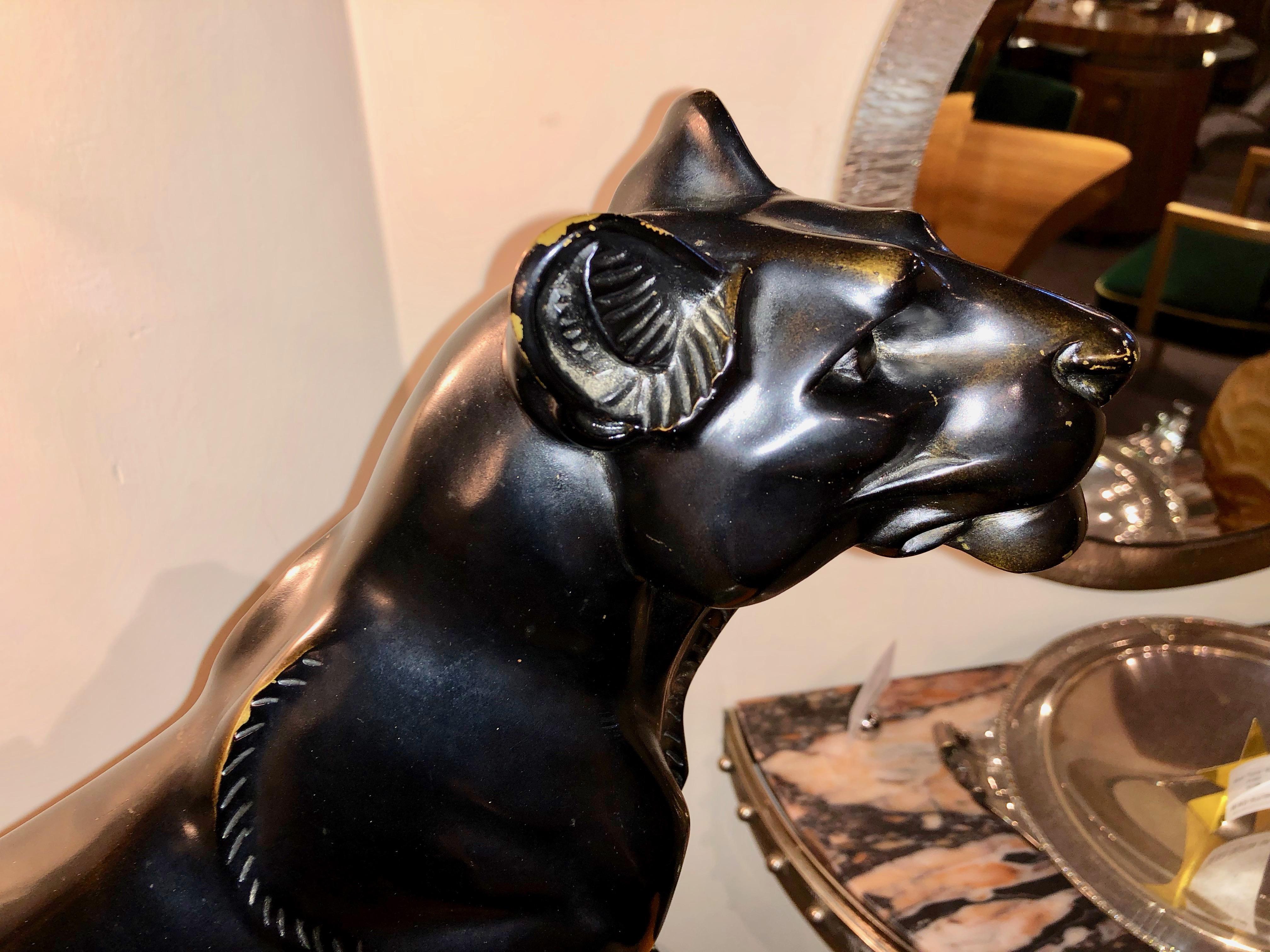 French L. Carvin Black Panther Art Deco Bronze Sculpture For Sale