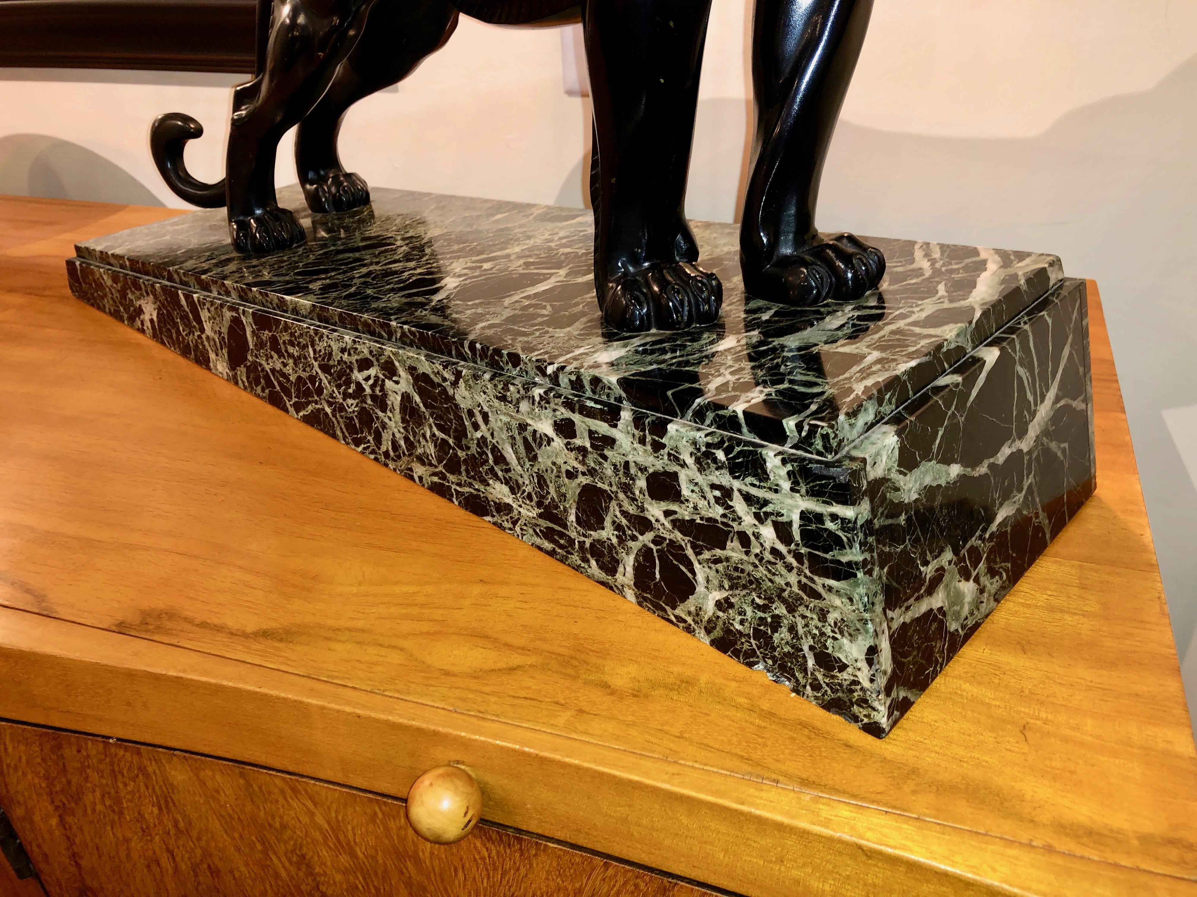 L. Carvin Black Panther Art Deco Bronze Sculpture In Good Condition For Sale In Oakland, CA