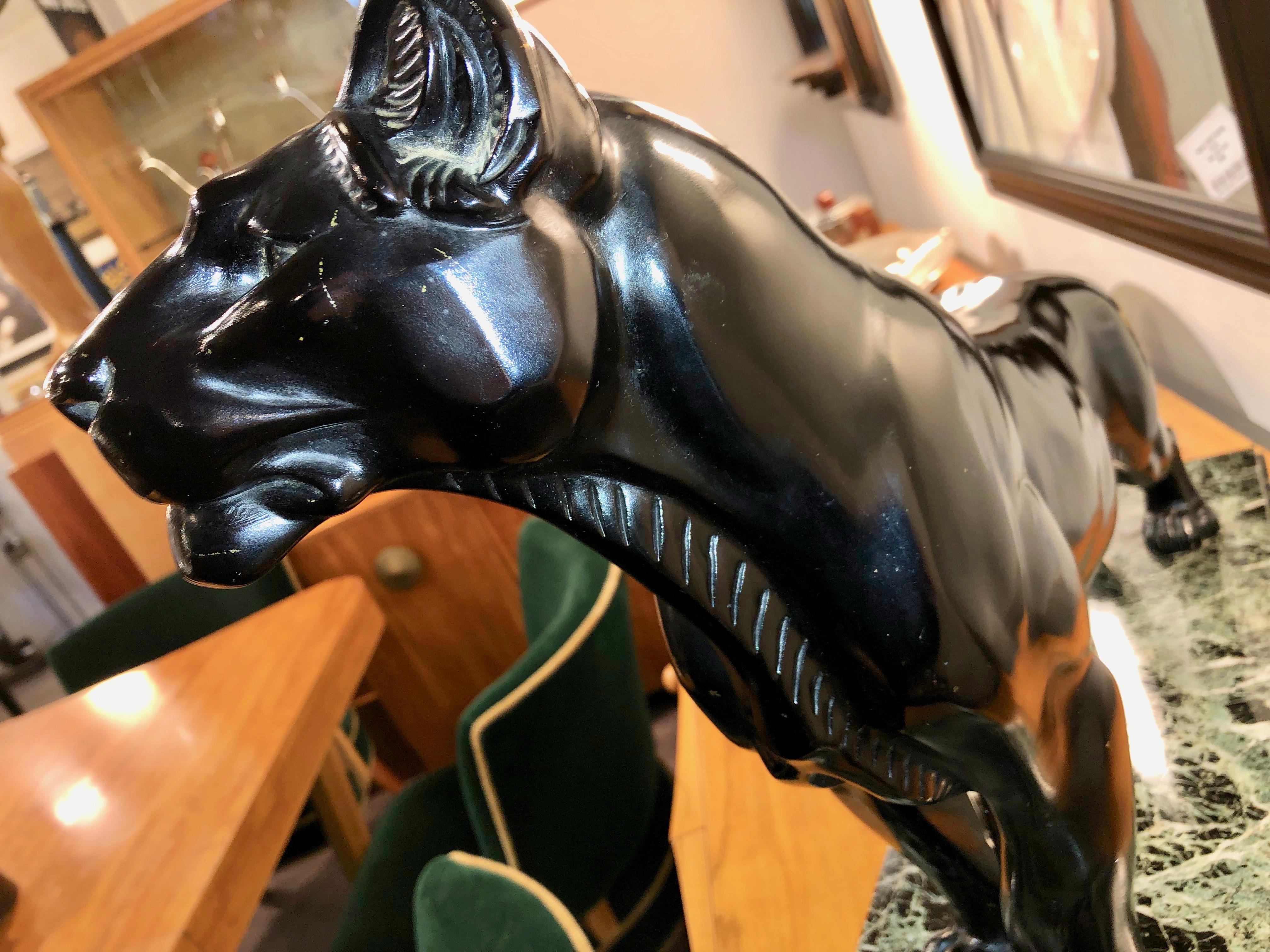 Mid-20th Century L. Carvin Black Panther Art Deco Bronze Sculpture For Sale