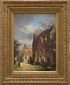 L. Clayton - Framed 20th Century Oil, Dutch Street Scene