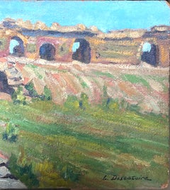 1930's French Impressionist Oil Painting Ancient Stone Building Ruins