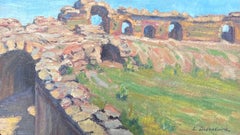1930's French Impressionist Oil Painting Ancient Stone Building Ruins