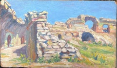 1930's French Impressionist Signed Oil Painting Old Ancient Ruins Stone Building