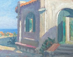 Early 1900's French Impressionist Oil Sea View Villa & Gardens South of France