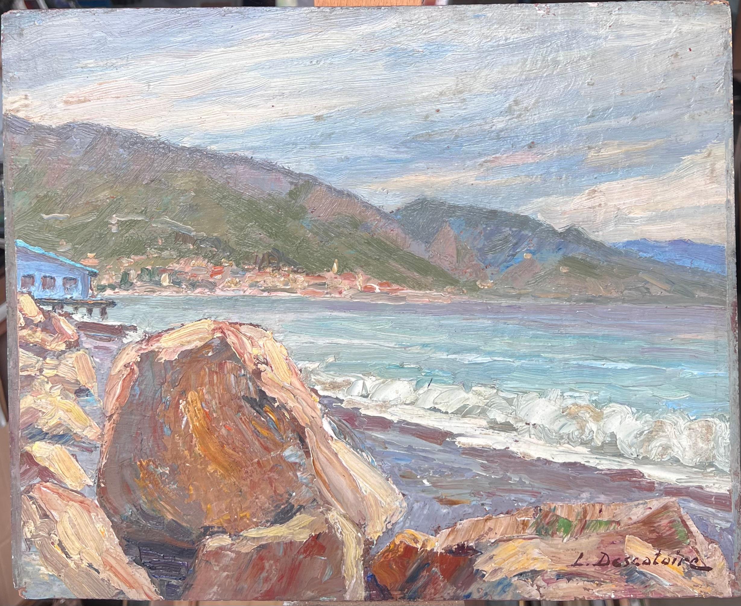 Early 20th Century French Impressionist Signed Oil The Mediterranean Coastline - Painting by L. Descatoire (19th-20th century) 