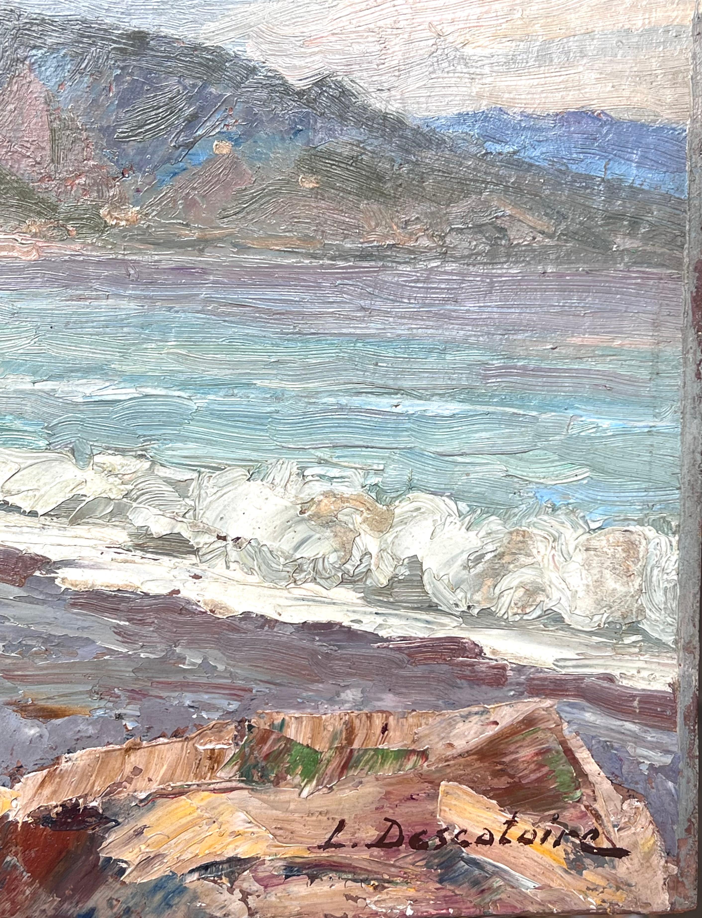 Early 20th Century French Impressionist Signed Oil The Mediterranean Coastline For Sale 2