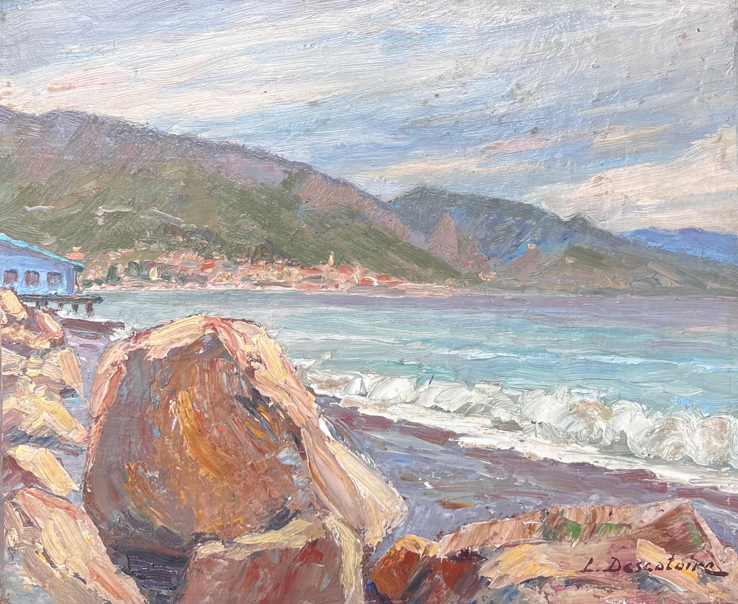 L. Descatoire (19th-20th century)  Landscape Painting - Early 20th Century French Impressionist Signed Oil The Mediterranean Coastline