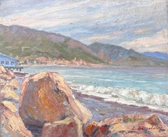 Early 20th Century French Impressionist Signed Oil The Mediterranean Coastline