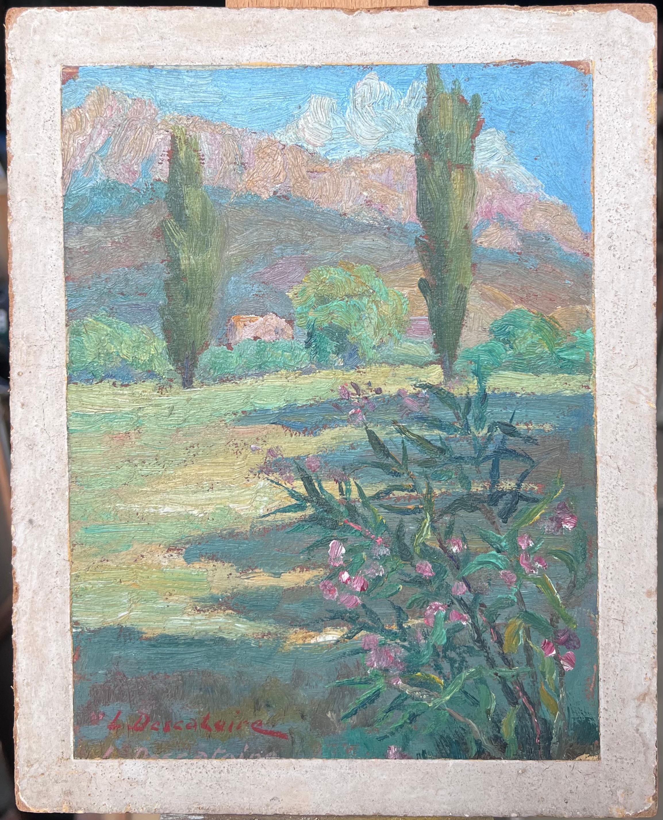 Peinture à l'huile impressionniste française du milieu du 20e siècle, paysage de Provence, arbres - Painting de L. Descatoire (19th-20th century) 