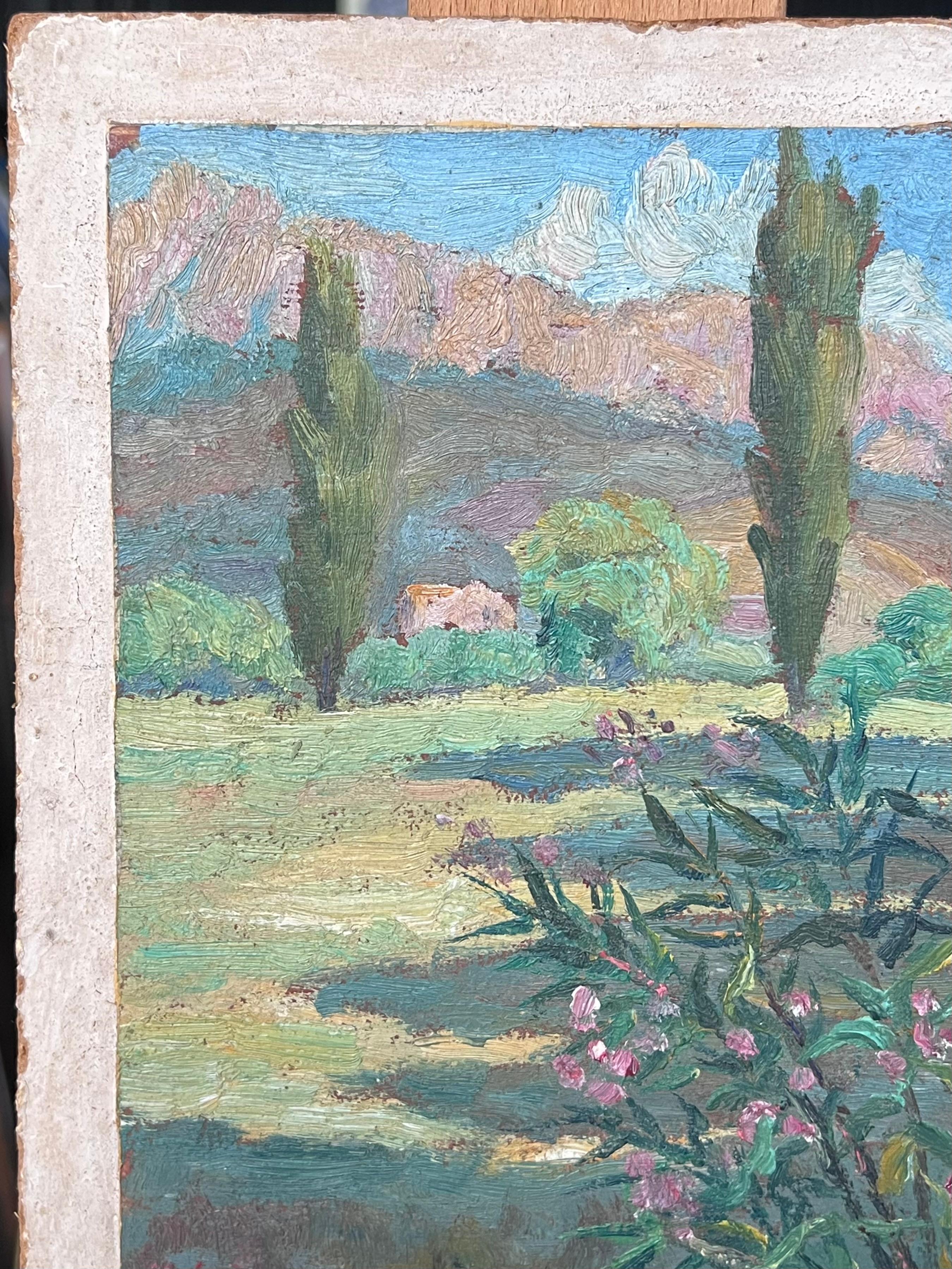 Peinture à l'huile impressionniste française du milieu du 20e siècle, paysage de Provence, arbres - Impressionnisme Painting par L. Descatoire (19th-20th century) 