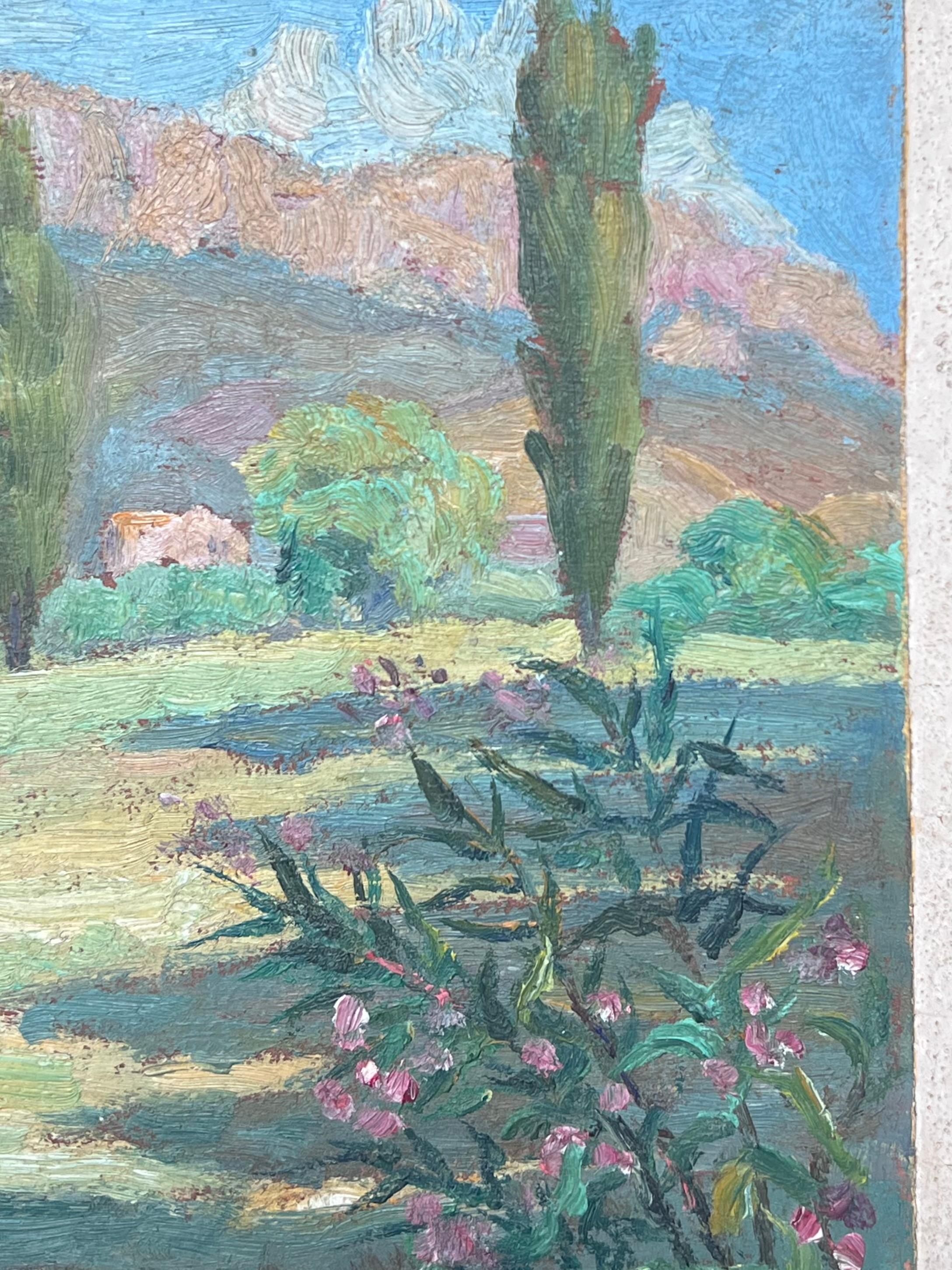 Peinture à l'huile impressionniste française du milieu du 20e siècle, paysage de Provence, arbres en vente 1