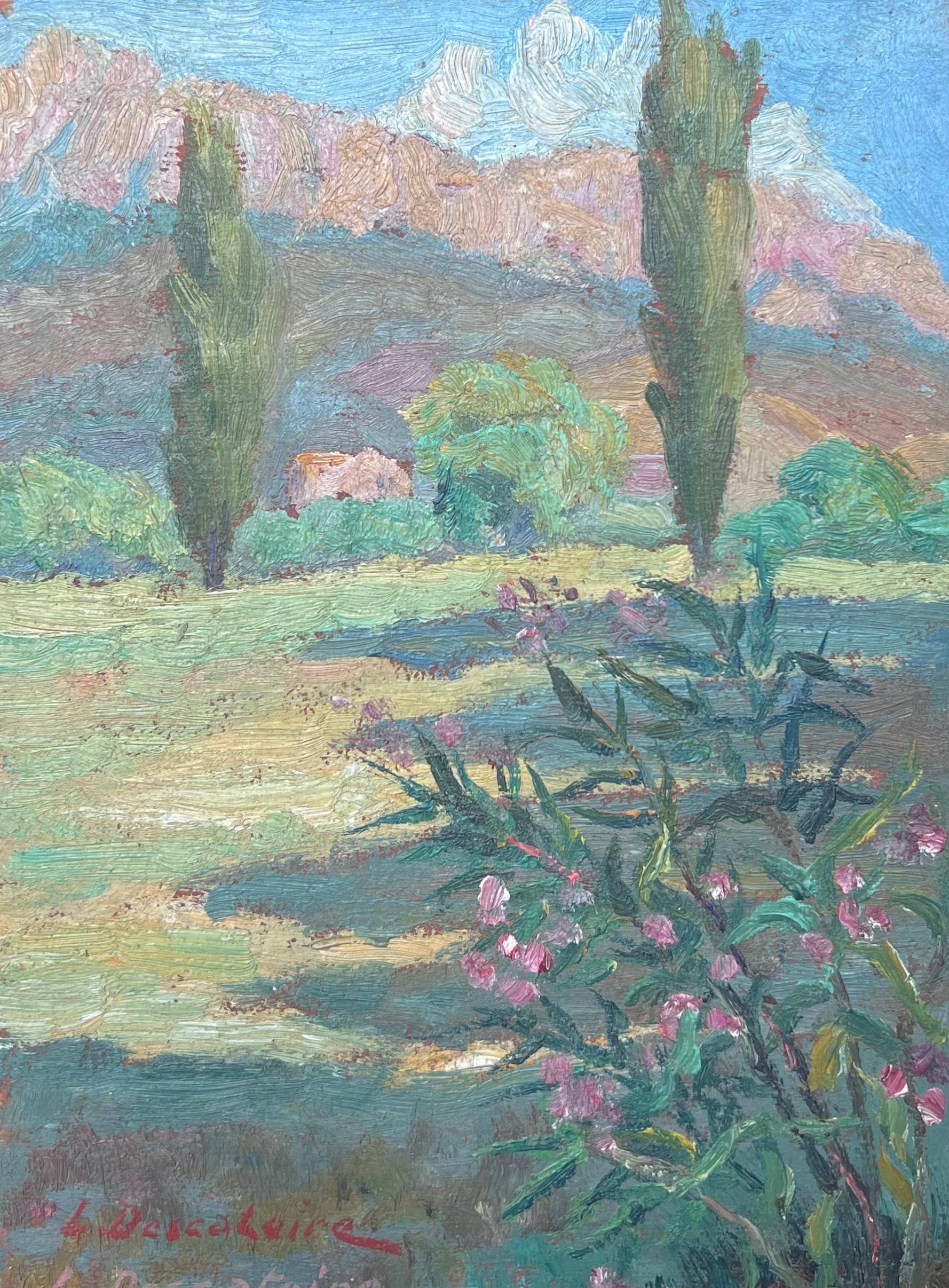 Peinture à l'huile impressionniste française du milieu du 20e siècle, paysage de Provence, arbres en vente 2