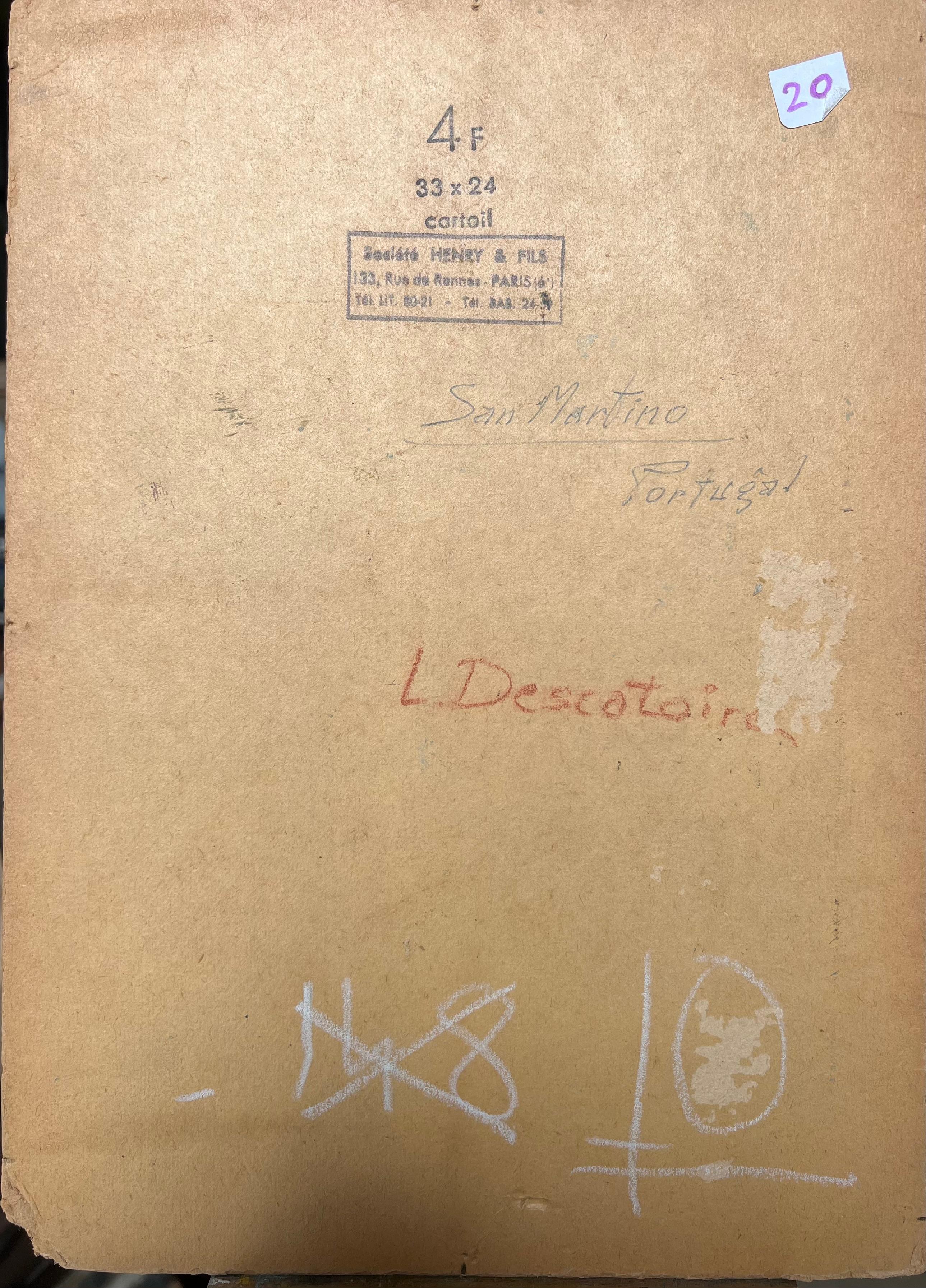 San Martino Portugal 1930's Französisch Ölgemälde Weiß gewaschene Dorfhäuser im Angebot 1