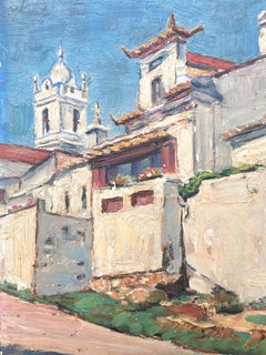 San Martino Portugal 1930's French Oil Painting White Washed Village Houses