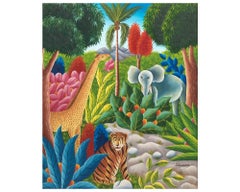 L. Dumont (Haitian 20th Century) Jungle scene painting