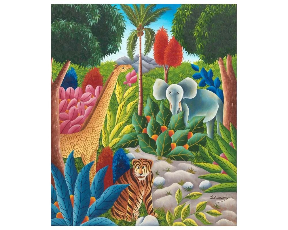 Peinture de scne de Jungle de L. Dumont (Haitian 20th Century)