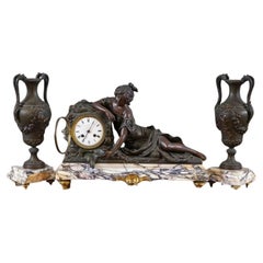 Antique L & F Moreau Mantel Set on Marble Base From the Turn of the Centuries