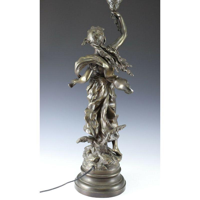 L & F Moreau Patinated Bronze Figural Lamp with Rock Crystal 'flame', circa late 19th century 

Auguste Louis Moreau (French, 1855-1919) and Hippolyte Francois Moreau (French, 1832-1927) 

Signed as L & F Moreau

Additional