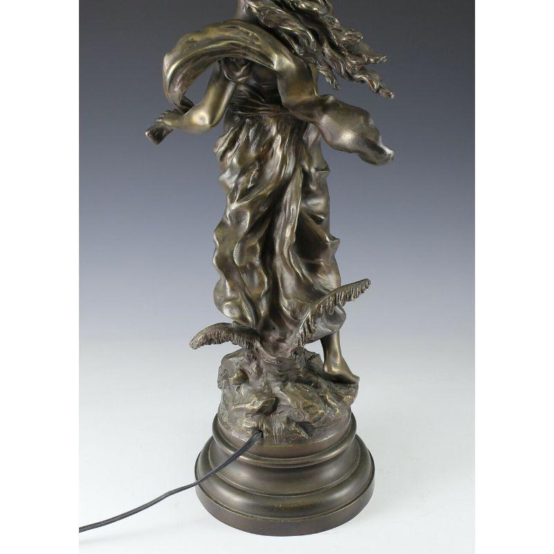 L & F Moreau Patinated Bronze Figural Lamp W/ Rock Crystal Flame, 19th Century For Sale 5