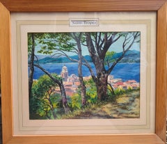 Un paesaggio marino francese, St Tropez vista dalla cittadella. Olio su tavola.