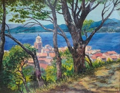Un Paisaje Marino Francés, St Tropez Vista Desde la Ciudadela. Óleo sobre tabla.