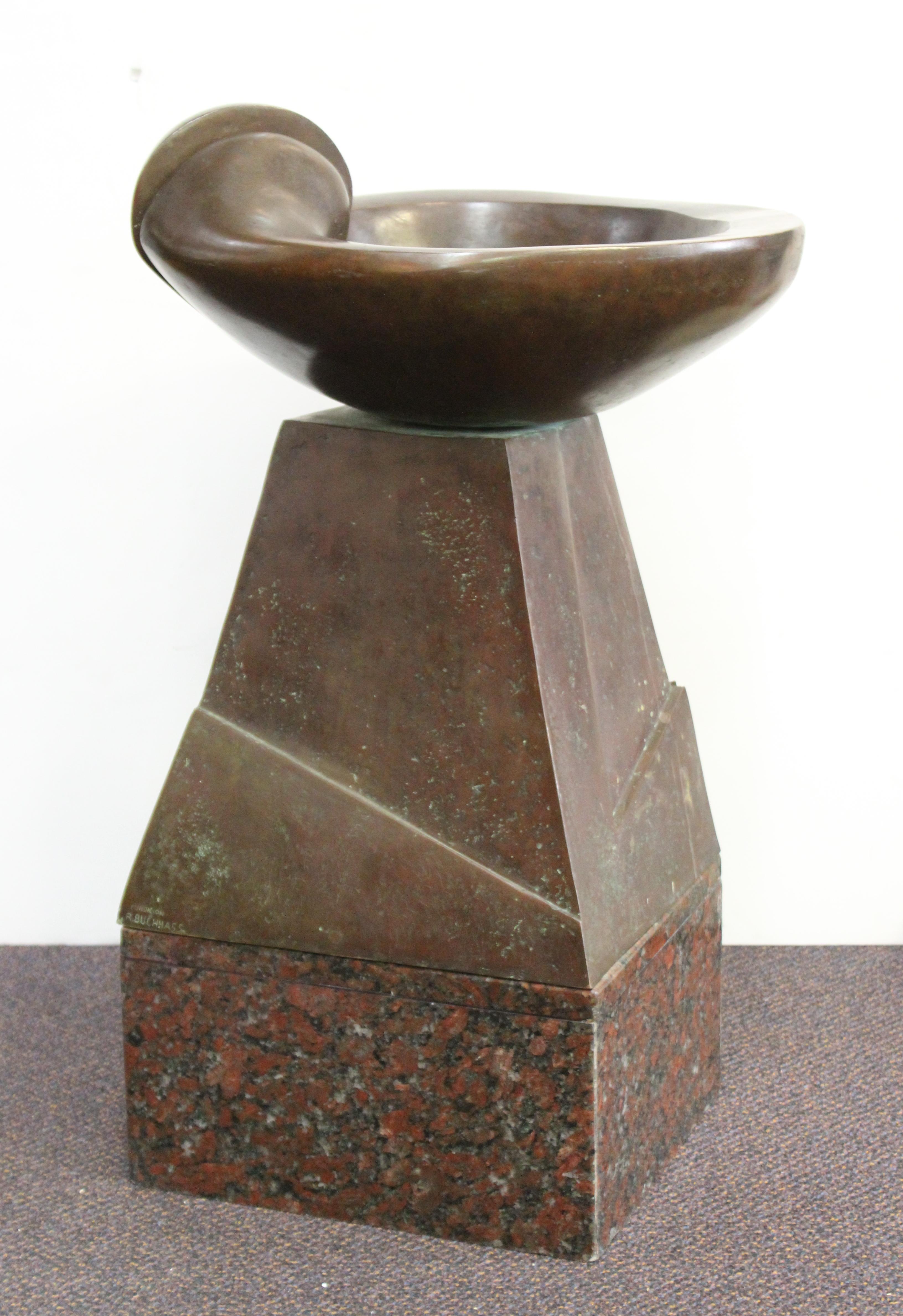 Modern L. Filippi Abstract Bronze Outdoor Fountain on Granite Base For Sale