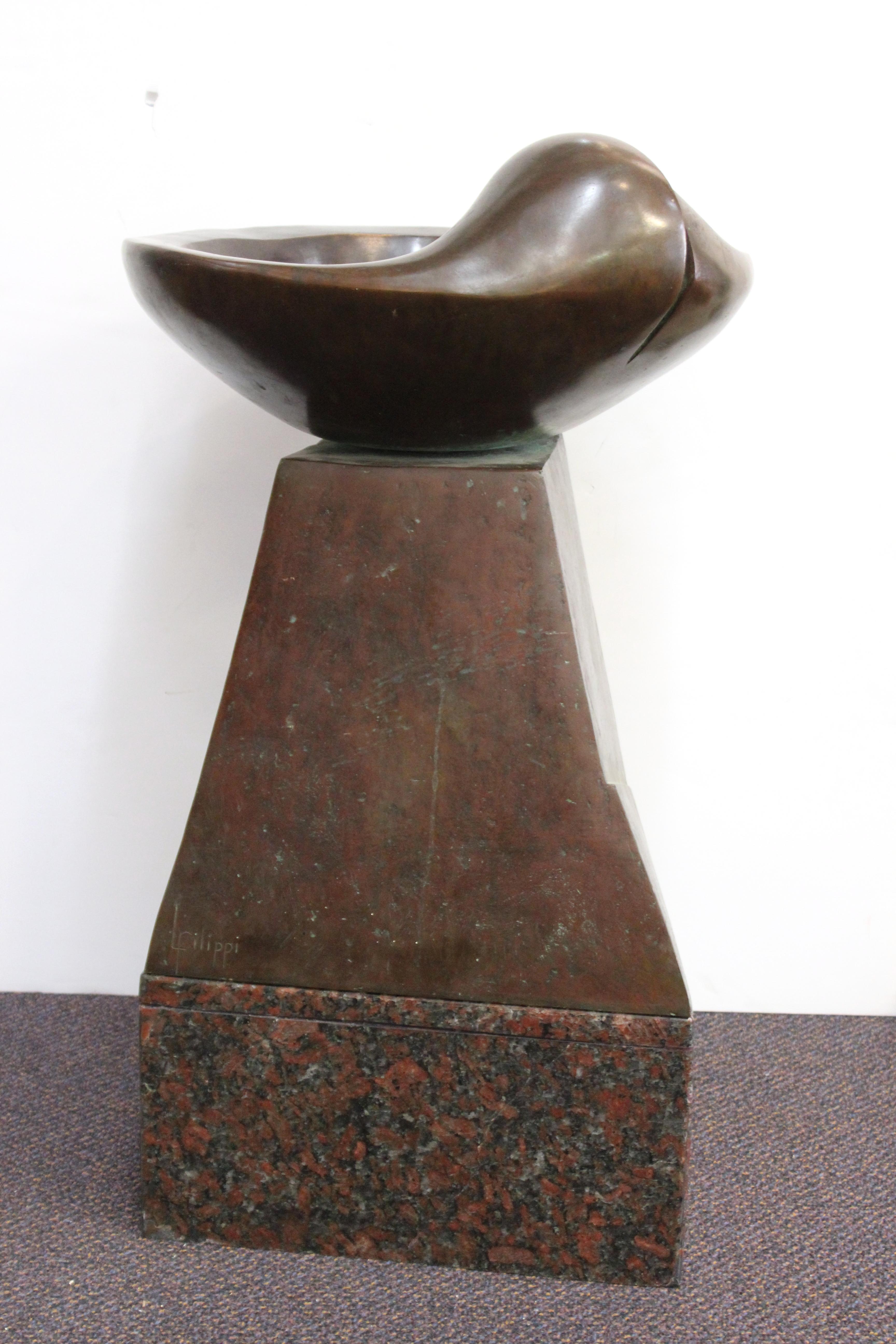 Argentine L. Filippi Abstract Bronze Outdoor Fountain on Granite Base For Sale