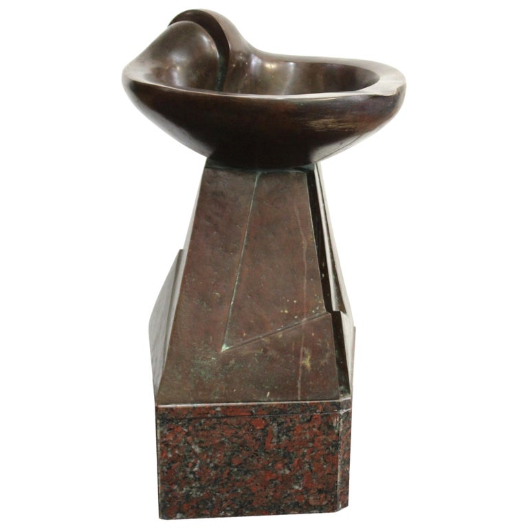 L. Filippi Abstract Bronze Outdoor Fountain on Granite Base For Sale