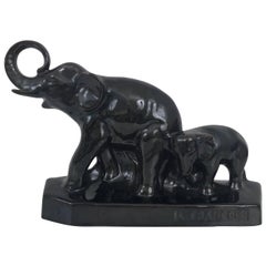 L. Francois, Black Glazed Ceramic Elephants, France, 1930s