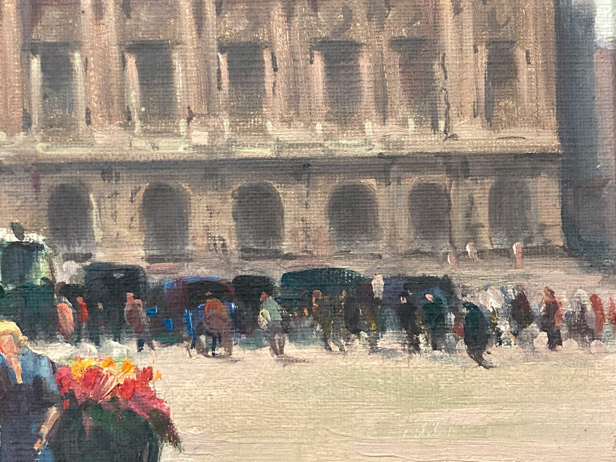 In this piece, the artist depicts his subject in an impressionistic way, capturing the Café de le Paix in Paris and the busy streets from the 20th Century with much life. The artist mostly used oil with a wide color pallet, a beautiful rendition of