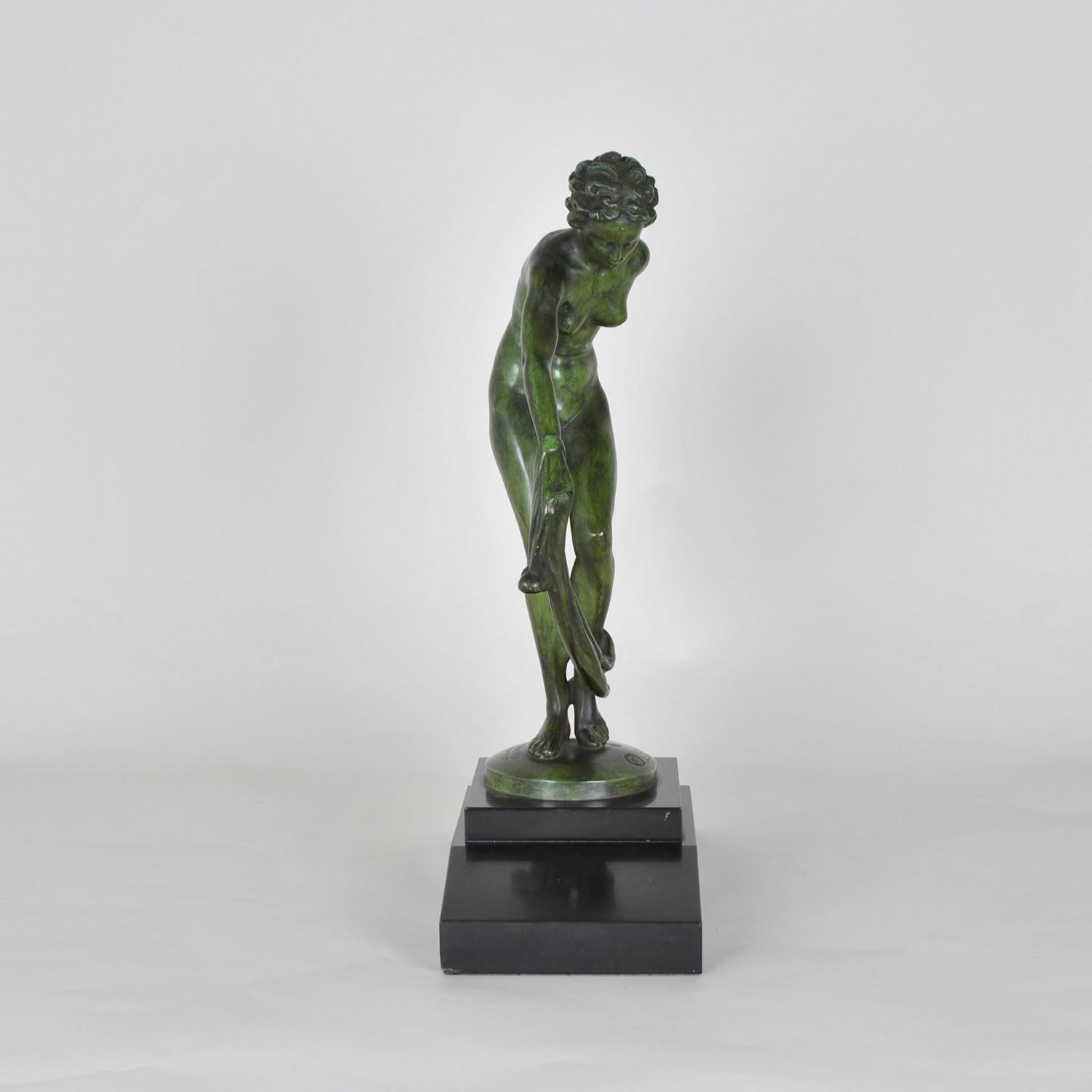 20th Century L Giannoni, Bronze Woman With A Veil, Signed, 1935, Art Deco