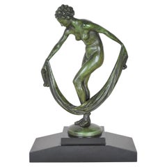 L Giannoni, Bronze Woman With A Veil, Signed, 1935, Art Deco