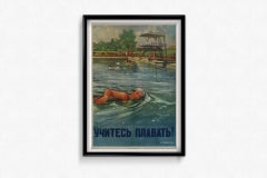 1951 original soviet propaganda poster Learn to swim! - USSR - CCCP