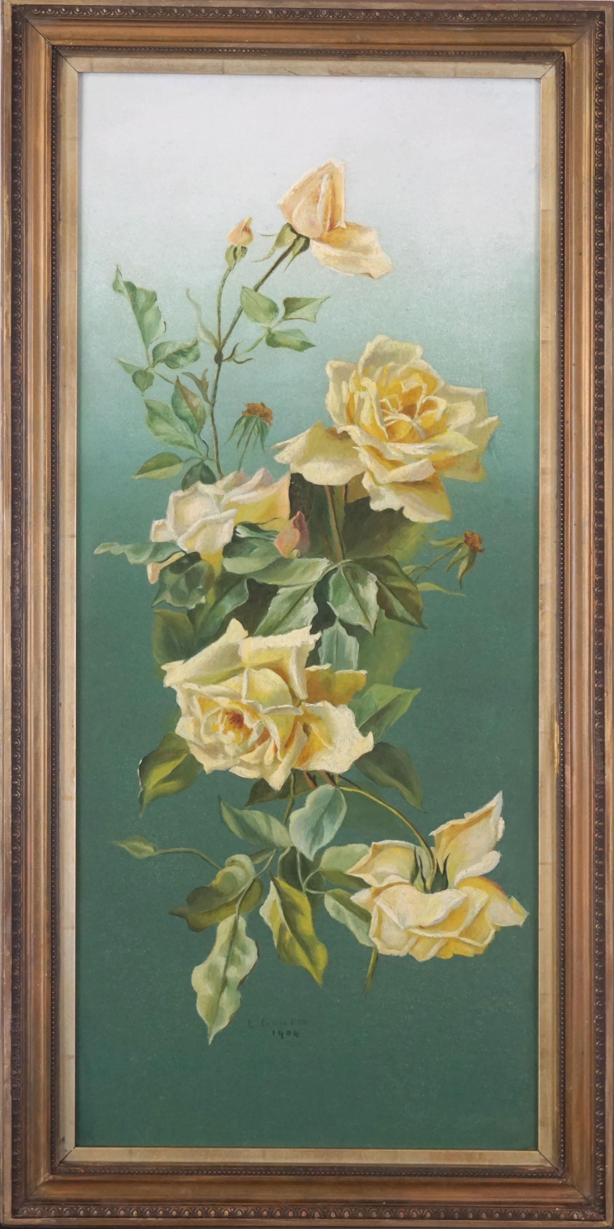 L. Griffin Still-Life Painting - Early 20th Century English Floral Still Life -- Cascading Yellow Tea Roses