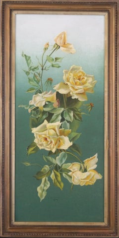 Antique Early 20th Century English Floral Still Life -- Cascading Yellow Tea Roses