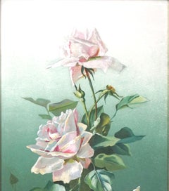 Early 20th Century English Floral Still Life -- Pink and Red Hybrid Tea Roses