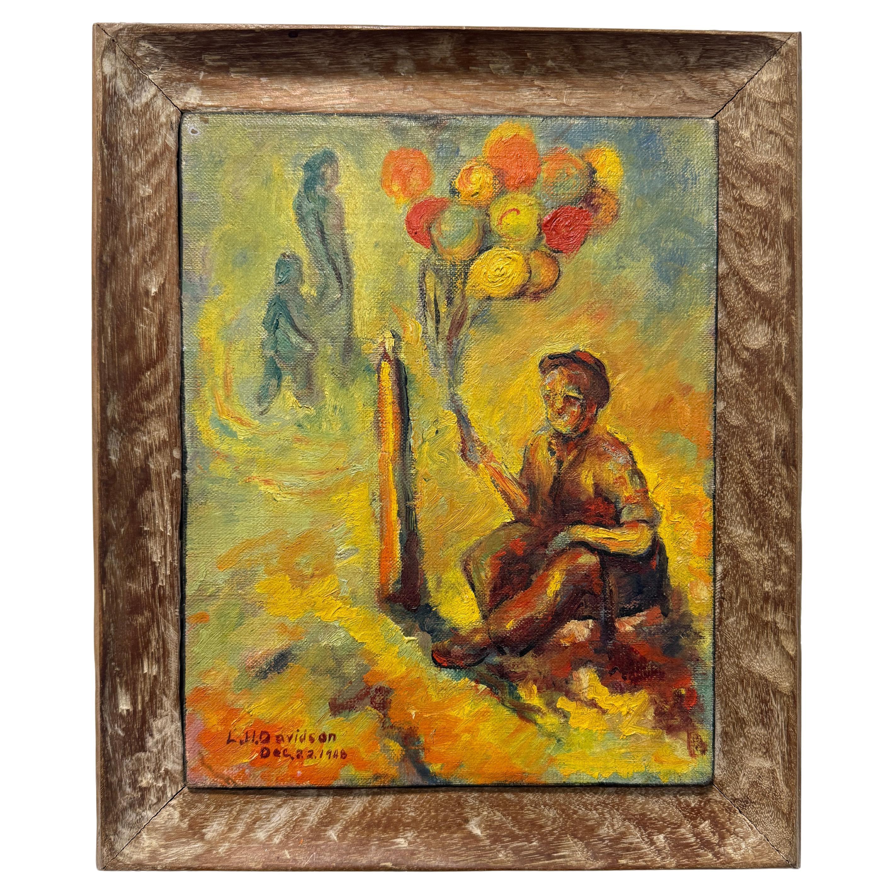 L. H. Davidson "Buffoon" Clown Öl auf Leinwand CIRCA 1948