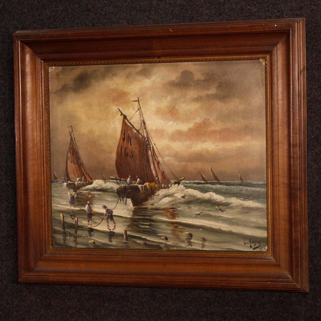 L. Henry 19th Century Oil on Canvas French Seascape Painting, 1880 1