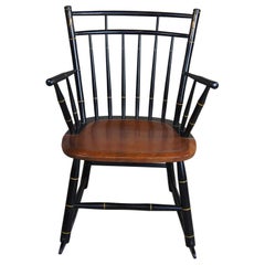 Vintage L. Hitchcock Black Harvest Stenciled Back Maple Windsor Rocking Arm Chair Rocker