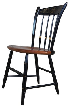 L Hitchcock Black Harvest Stenciled Thumb Back Maple Ebonized Windsor Side Chair