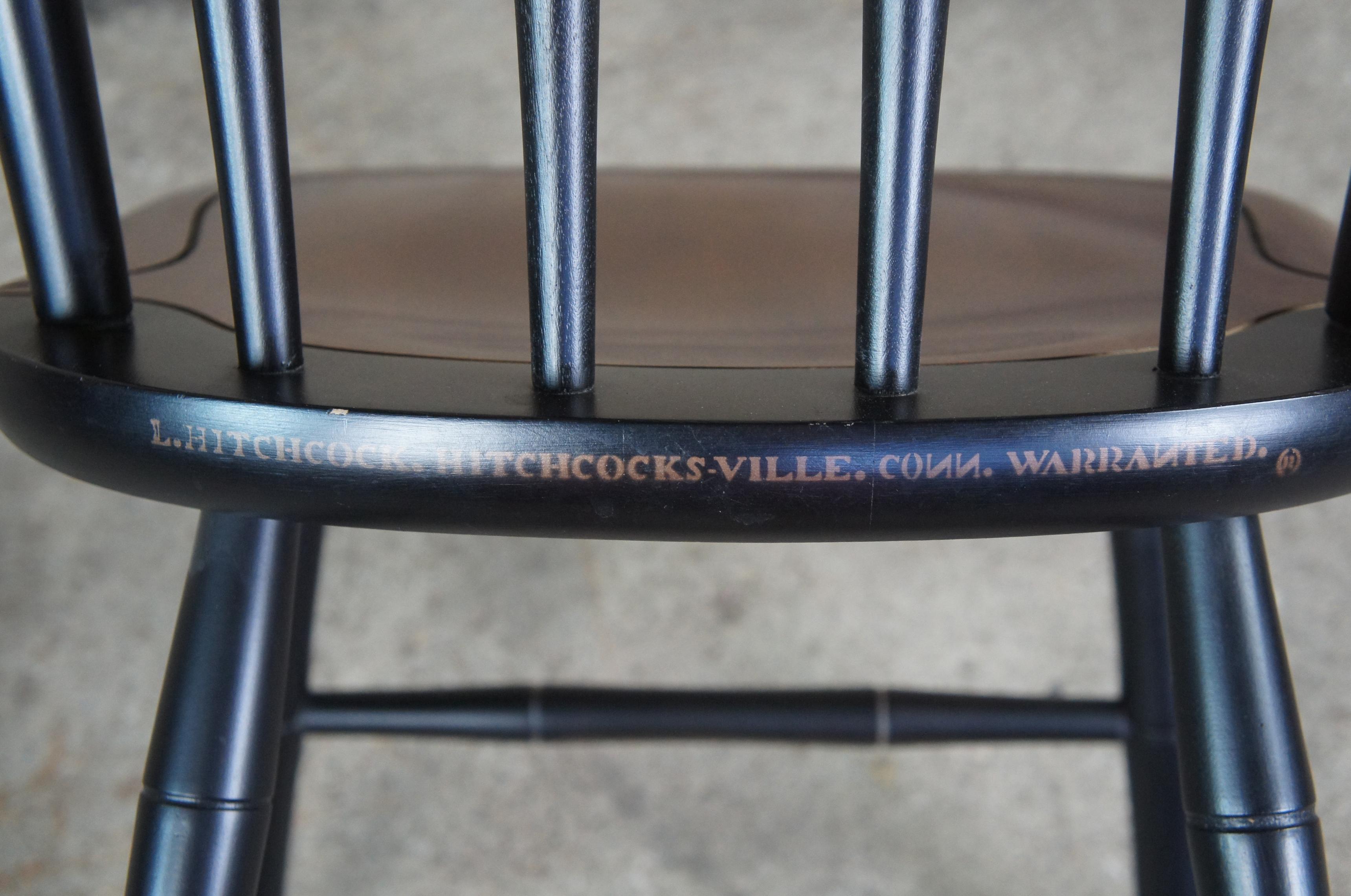 L Hitchcock Black Harvest Stenciled Thumb Back Maple Ebonized Windsor Side Chair In Good Condition In Dayton, OH
