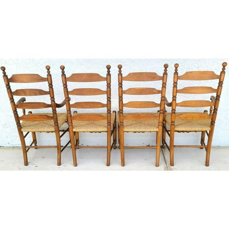 Mid-20th Century L Hitchcock Harvest Ladder Back Rush Seat Dining Chairs, Set of 4 For Sale