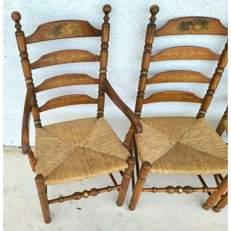 Wood L Hitchcock Harvest Ladder Back Rush Seat Dining Chairs, Set of 4