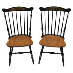 L. Hitchcock Stenciled Harvest Painted Maple Windsor Dining Chairs, a Pair