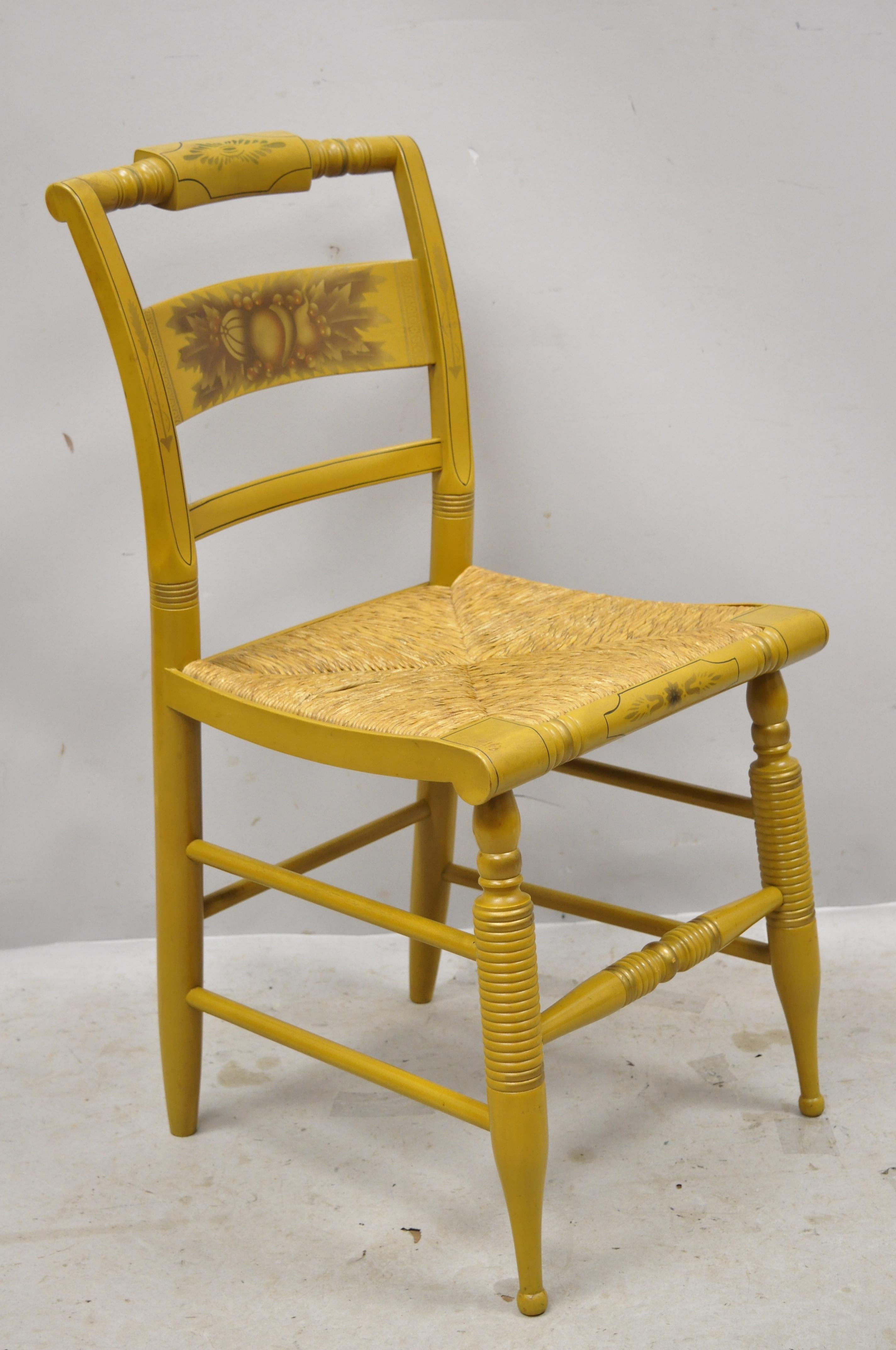 L. Hitchcock Yellow Stenciled Rush Seat Dining Side Chairs, Set of 4 3